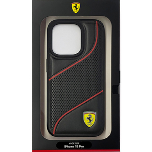 FERRARI iPhone 15 Pro用PUレザー 背面ケース ブラック FEHCP15LPWAK-イメージ1