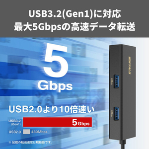 バッファロー Giga対応 USB-C接続 LANアダプターハブ付 ブラック LUD-U3-CU101BK-イメージ5
