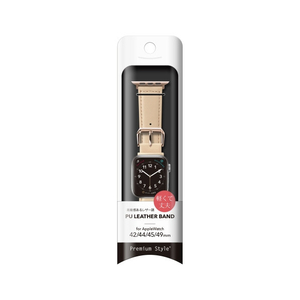 PGA Apple Watch 49/46/45/44/42mm用PUレザーバンド ベージュ PGAW49PU03BE-イメージ2