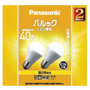 パナソニック LED電球 E26口金 全光束485lm(4．4W一般電球タイプ) 温白色相当 2個入り パルック LDA4WWGK42T-イメージ1