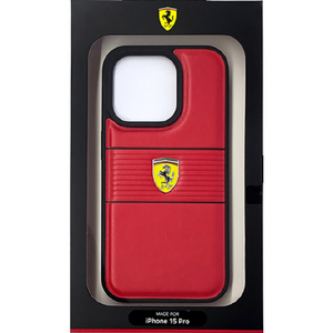 FERRARI iPhone 15 Pro用PUレザー 背面ケース レッド FEHCP15LPBOR-イメージ1
