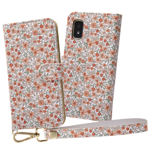 レイアウト AQUOS wish2/wish用耐衝撃 手帳型ケース クリアポケット ハンドストラップ ルーペ付 花柄/オレンジ RT-AQWIALC/FO-イメージ1