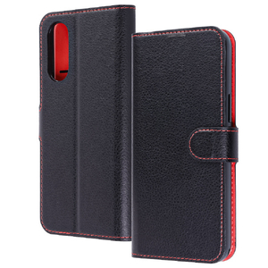 レイアウト BASIO active3用Like standard 耐衝撃 マグネットベルト シンプル 手帳型レザーケース ブラック×レッド RT-BSOA3ELC1/BR-イメージ1