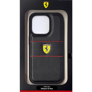 FERRARI iPhone 15 Pro用PUレザー 背面ケース ブラック FEHCP15LPBOK-イメージ1