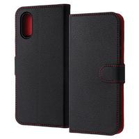 レイアウト BASIO active/シンプルスマホ6用Like standard 耐衝撃 手帳型レザーケース シンプル マグネット ブラック/レッド RT-BSOAELC1/BR