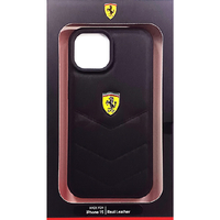 FERRARI iPhone 15用本革 背面ケース ブラック FEHCP15SRDUK