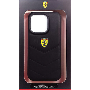 FERRARI iPhone 15 Pro用本革 背面ケース ブラック FEHCP15LRDUK-イメージ1