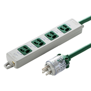 サンワサプライ 医用接地プラグ付き電源タップ(3P・4個口・5m) グリーン TAP-HPM4-5G-イメージ1