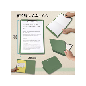 プラス おりたためるA4クリップボード+ カーキ FCA6085-83164/FL-502CP-イメージ3