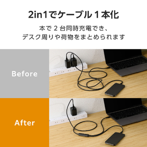 エレコム USB Type-C&trade; - USB Type-C 2WAYケーブル(USB2．0/140W/メッシュ) ブラック MPA-CCCA12BK-イメージ3