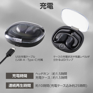 エレコム オープンイヤー型ワイヤレスヘッドホン スモーキーブラック LBT-OWS01BK-イメージ7
