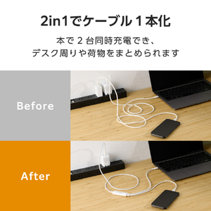 エレコム USB Type-C&trade; - USB Type-C 2WAYケーブル(USB2．0/140W/メッシュ) ホワイト MPA-CCCA12WH-イメージ3