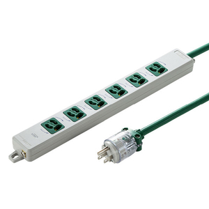 サンワサプライ 医用接地プラグ付き電源タップ(3P・6個口・3m) グリーン TAP-HPM6-3G-イメージ1
