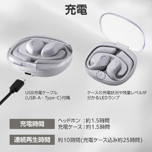 エレコム オープンイヤー型ワイヤレスヘッドホン ウォームグレー LBT-OWS01GY-イメージ7