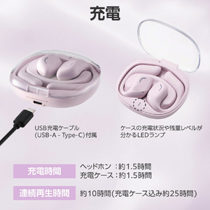 エレコム オープンイヤー型ワイヤレスヘッドホン ダスティピンク LBT-OWS01PN-イメージ7