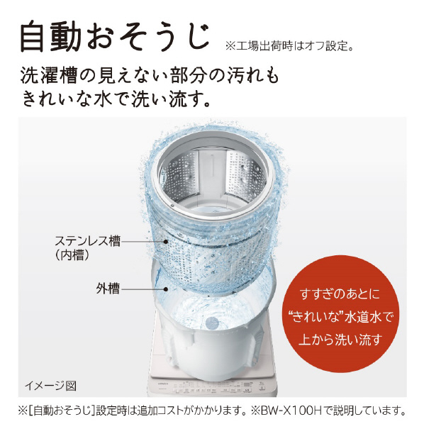 日立 10.0kg全自動洗濯機 e angle select ビートウォッシュ ホワイト BW-X100HE2 W コース ナイアガラビート洗浄 0kg