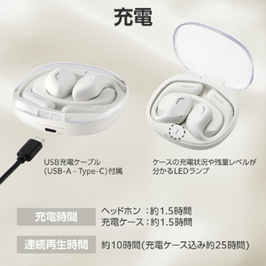 エレコム オープンイヤー型ワイヤレスヘッドホン スノーホワイト LBT-OWS01WH-イメージ7